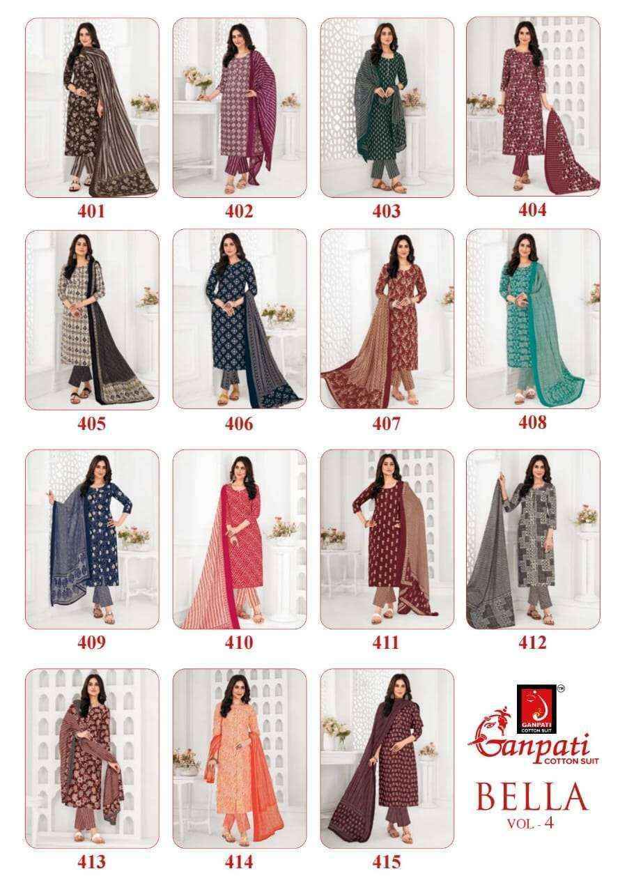 Ganpati cotton bella vol 4 Readymade suit ( 15 pcs catalogue)