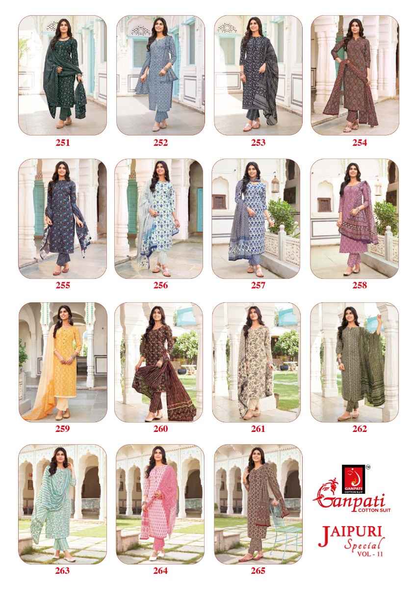 GANPATI JAIPURI VOL 11 PURE COTTON READYMADE SUIT ( 15 PCS CATALOG )