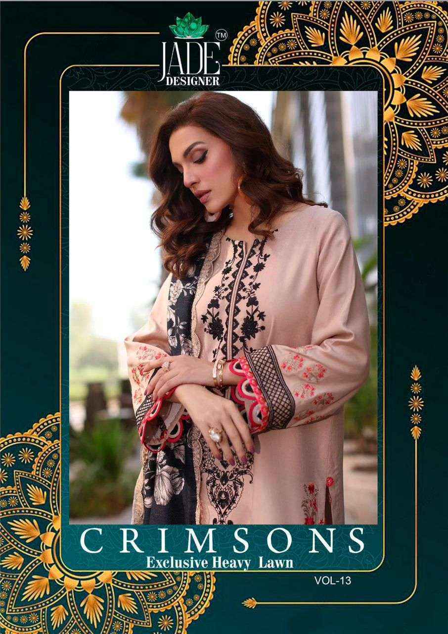 Jade Crimson Exclusive Heavy Lawn Collection Vol 13 Cotton Dress Material 6 pc Cataloge