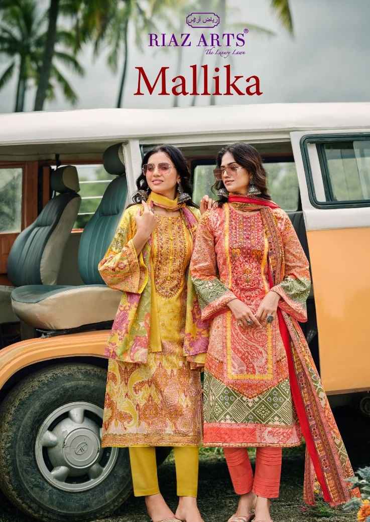 Riaz Arts Mallika Karachi Lawn Dress Material 8 pcs Catalogue