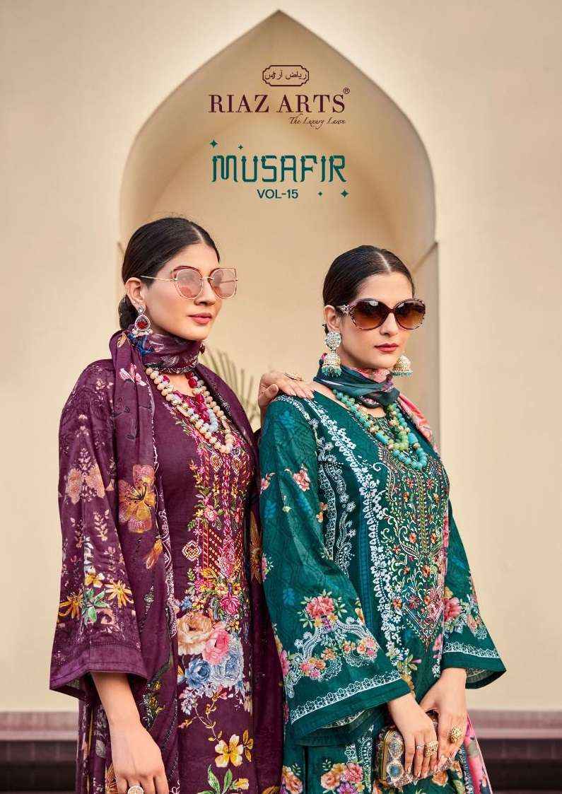 Riaz Arts Musafir Vol 15 Lawn Cotton Dress Material 8 pcs Catalogue