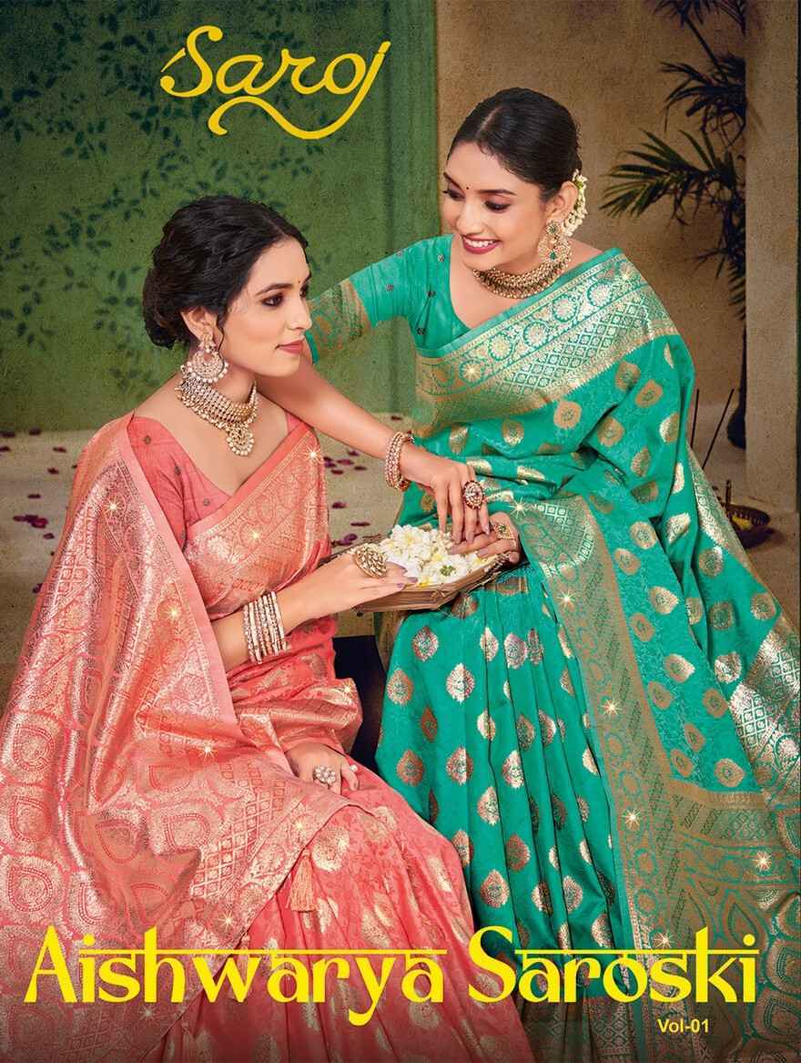 Saroj Aishwarya Silk Swarovski Saree 4 pcs Catalogue