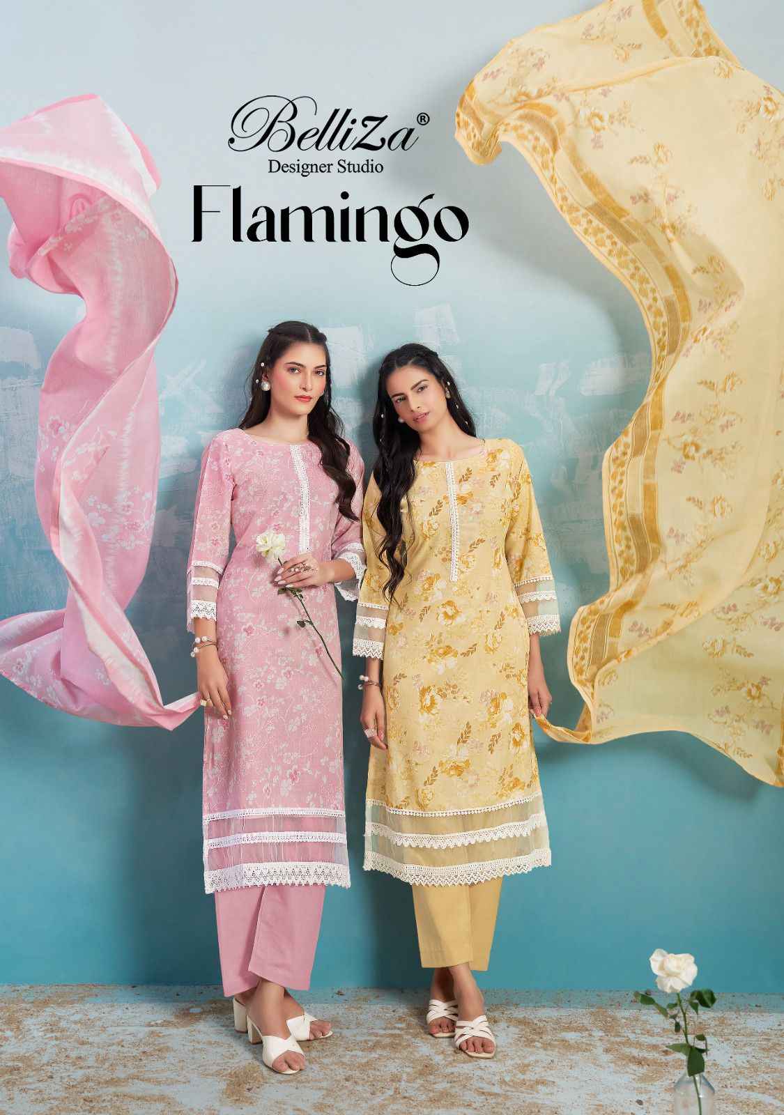 Belliza Flamingo Cotton Dress Material 6 pcs Catalogue