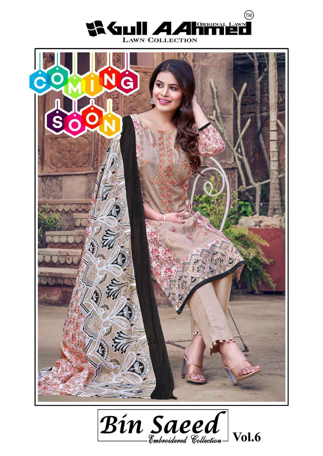 Gull Aahmed Bin Saeed Vol 6 Lawn Cotton Dress Material 6 pcs Catalogue