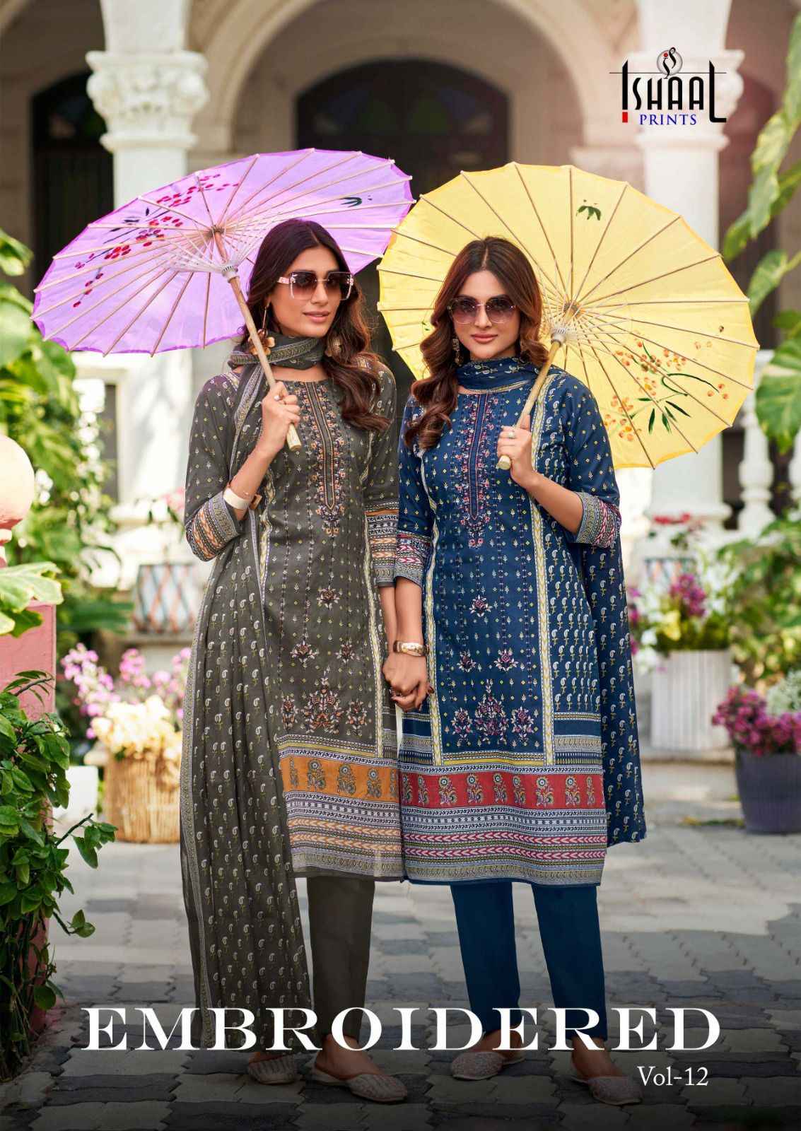 Ishaal Embroidered Vol 12 Lawn Cotton Dress Material 10 pcs Catalogue