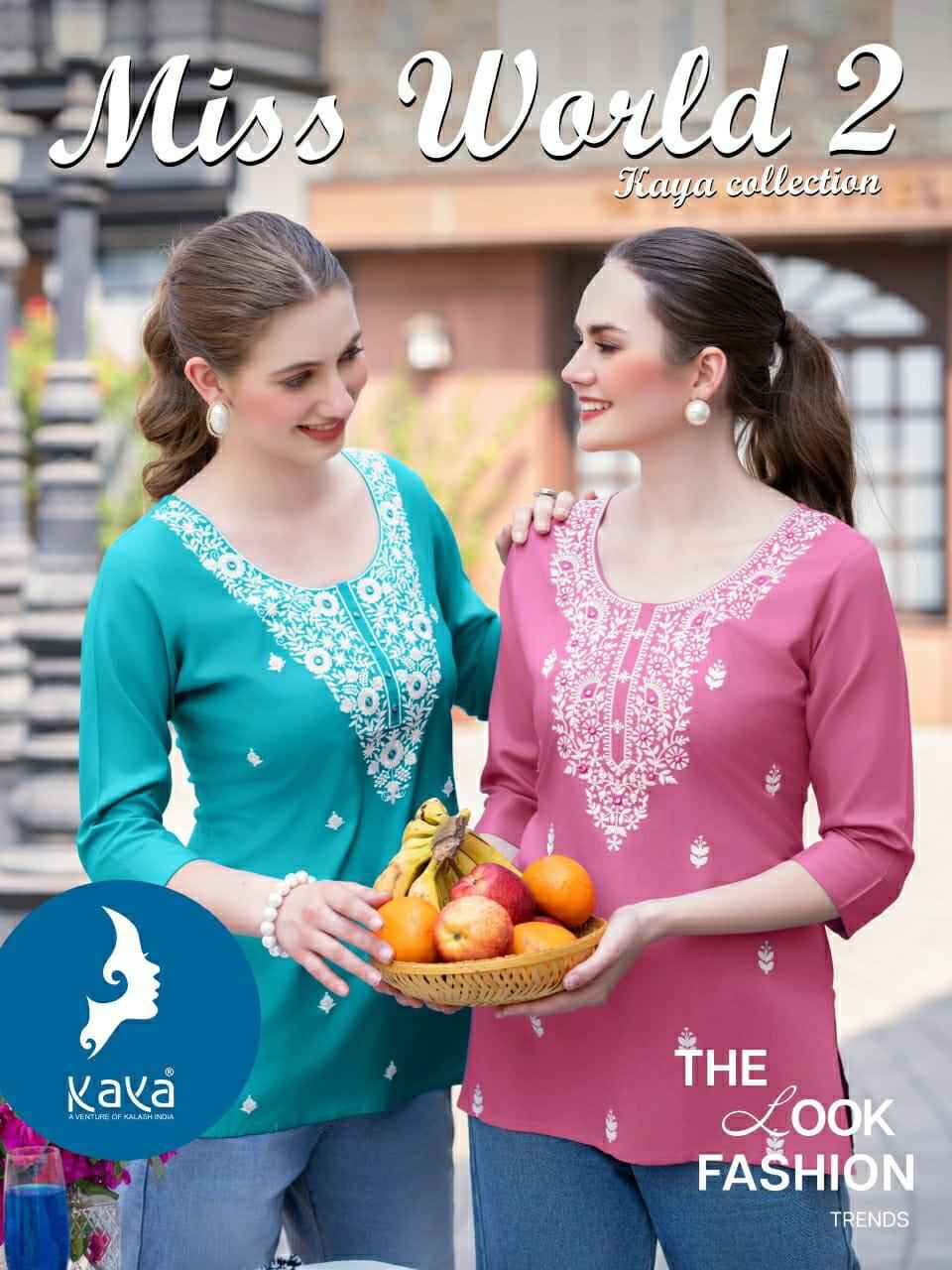 Kaya Miss World Vol 2 Short Rayon Kurti 6 pcs Catalogue 