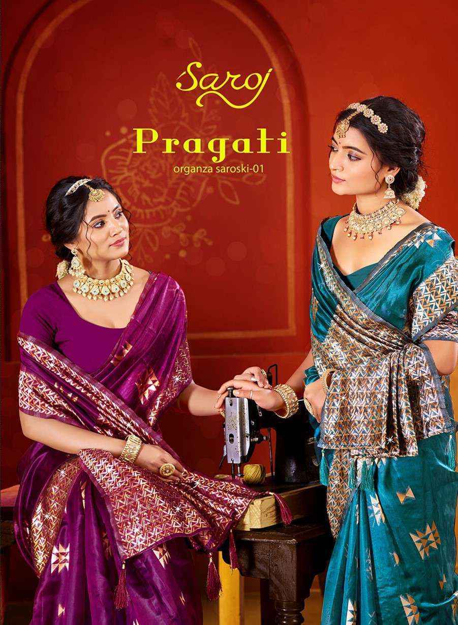 Saroj Pragati Vol-1 Organza Swarovski Saree (6 pcs Catalogue)