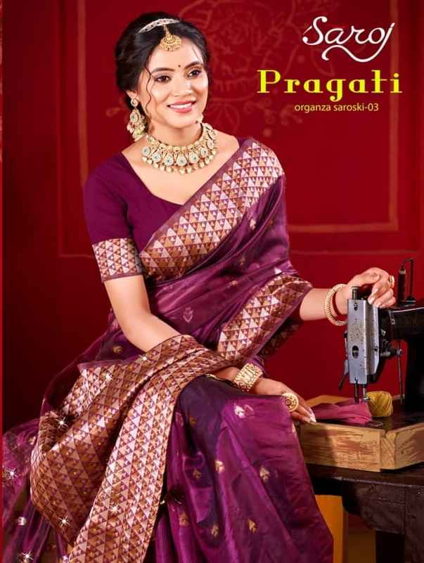 Saroj Pragati Vol-3 Organza Swarovski Saree (6 pcs Catalogue)