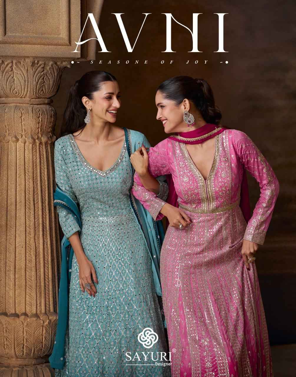 Sayuri Designer Avni Readymade Chinon Silk Dress 3 pcs Catalogue