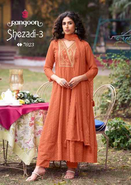 Rangoon Sehzadi Vol 3 Schiffli Georgette Kurti Combo 4 pcs Catalogue