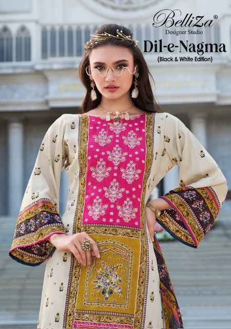 Belliza Dil-E-Nagma Black & White Edition Jam Cotton Dress Material (2 pcs Catalogue)