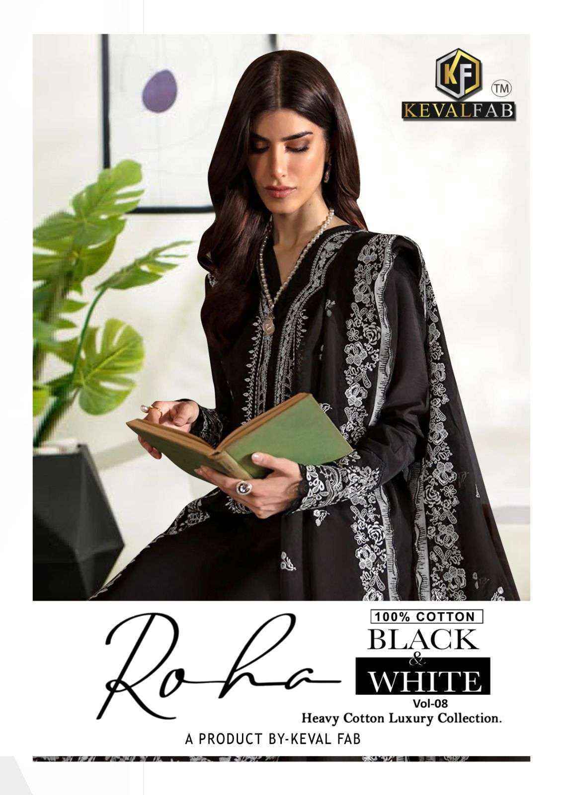 Keval Fab Roha Black & White Vol 8 Cotton Dress Material 6 pcs Catalogue