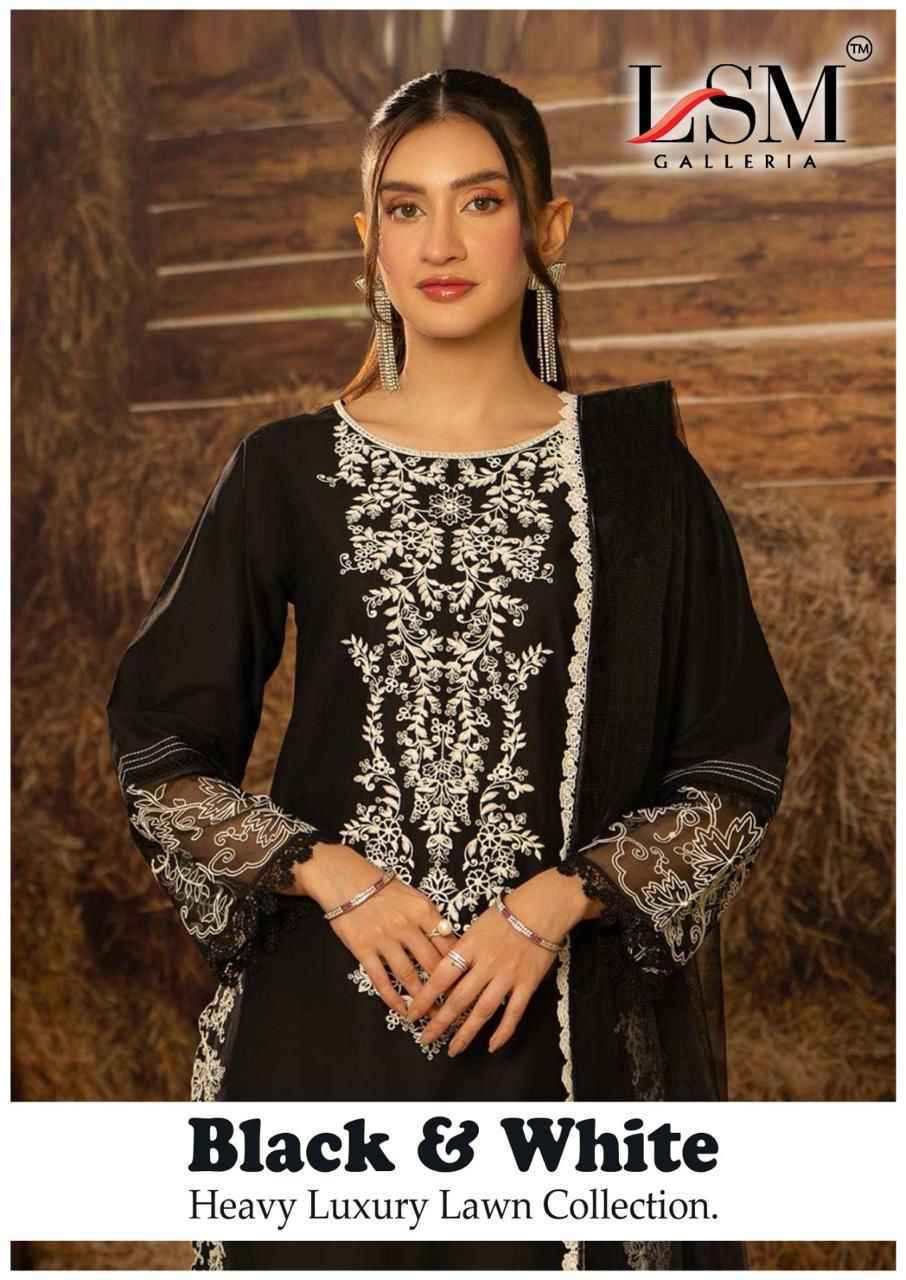 LSM Galleria Black & White Cotton Dress Material 6 pcs Catalogue