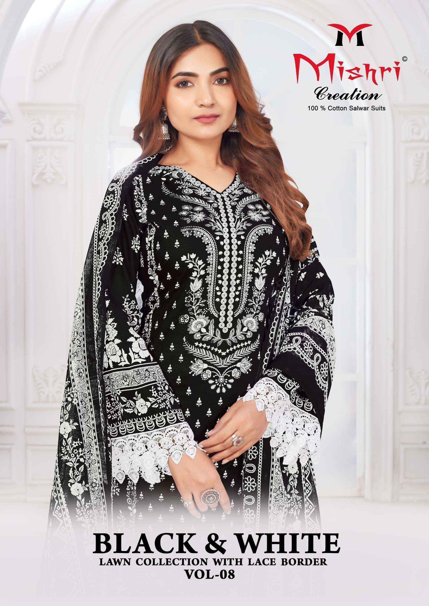 Mishri Creation Black & White Lawn Collection Vol 8 Lawn Cotton Dress Material 8 pcs Catalogue