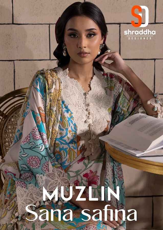 Shraddha Designer Muzlin Sana Safinaz Lawn Cotton Dress Material (8 pcs Catalogue)