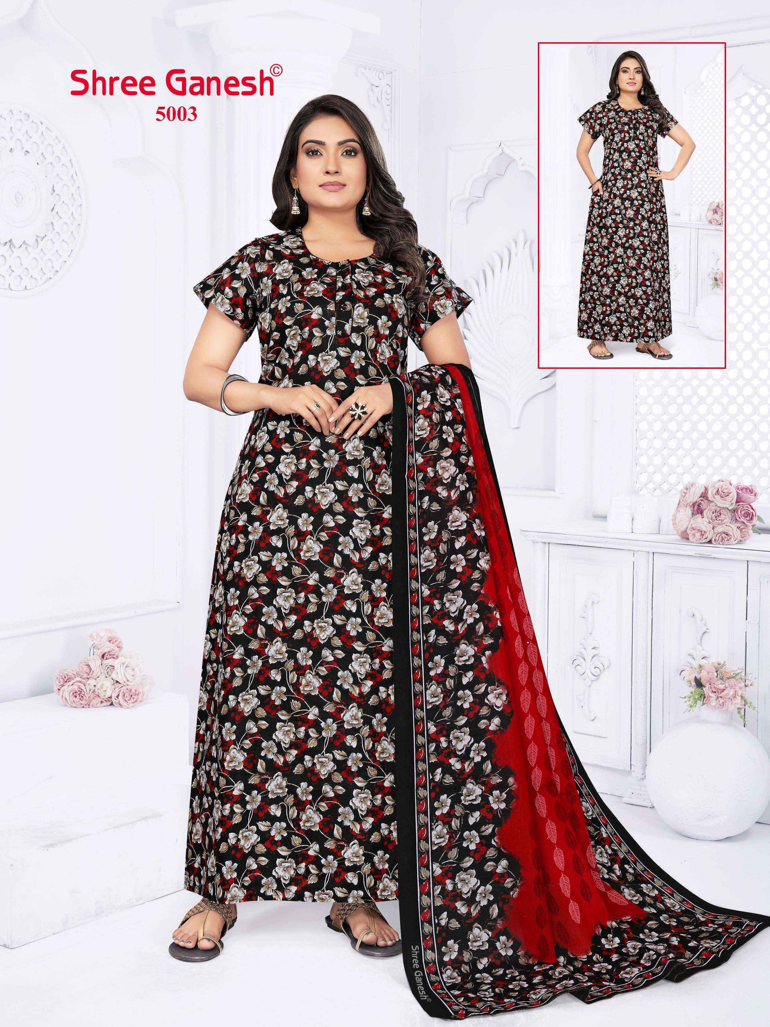 Shree Ganesh Kalki Vol-5 Cotton Gown With Dupatta (15 pcs Catalogue)