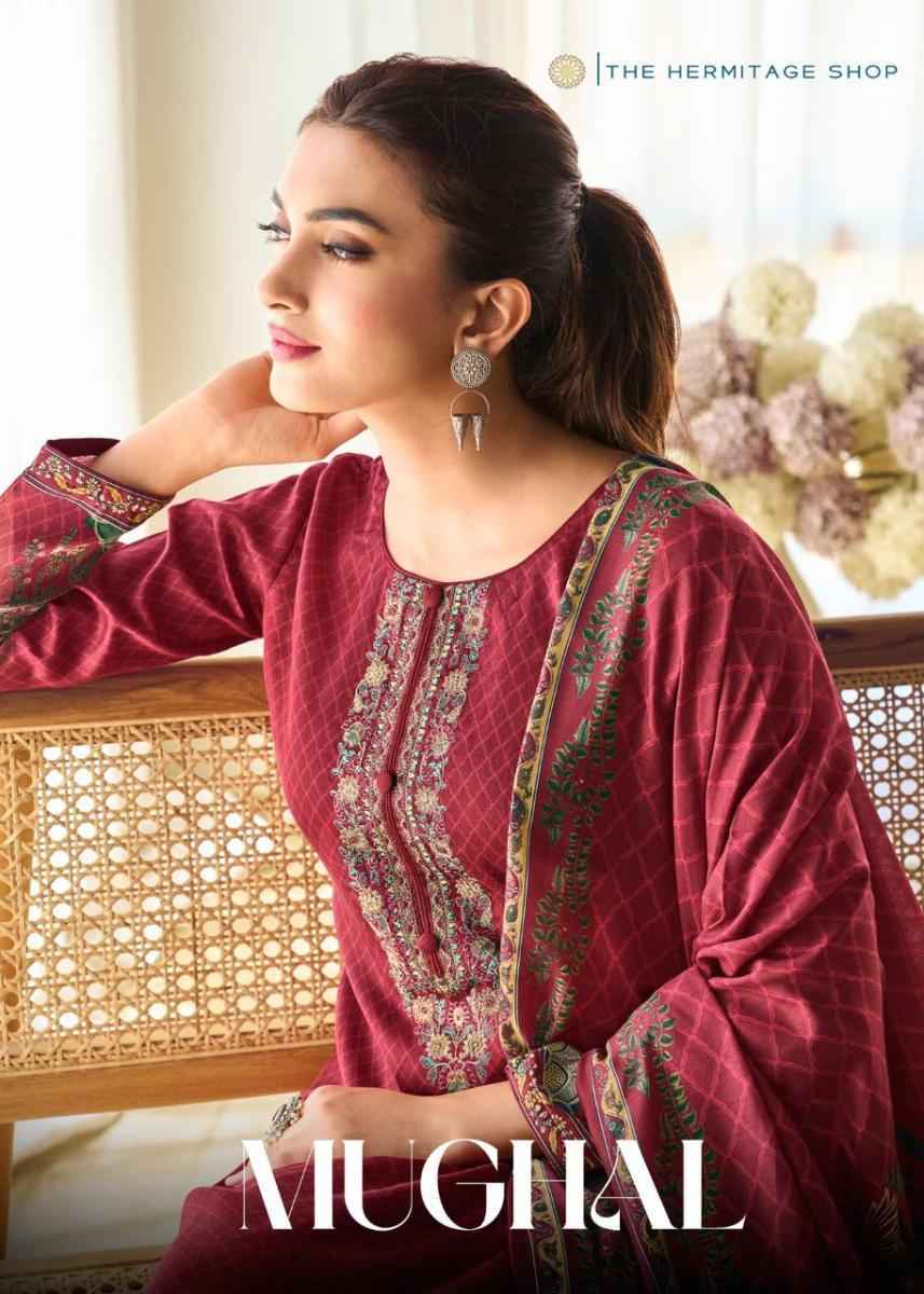 The Hermitage Shop Mughal Jam Satin Ladies Dress Material 4 pcs Catalogue