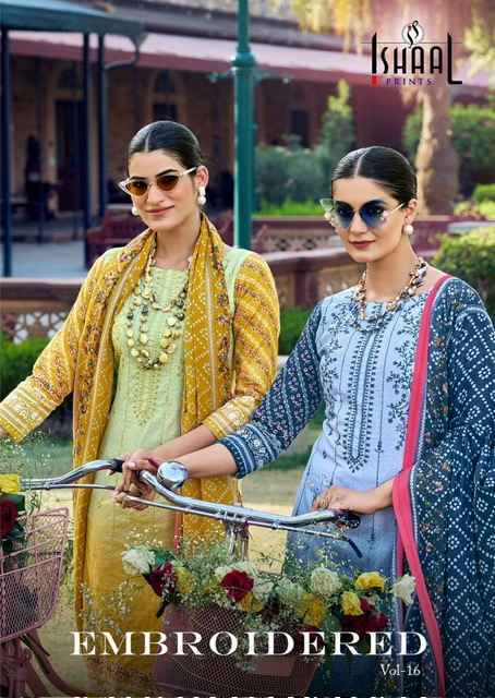 Ishaal Embroidered Vol-16 Lawn Cotton Dress Material (10 pcs Catalogue)