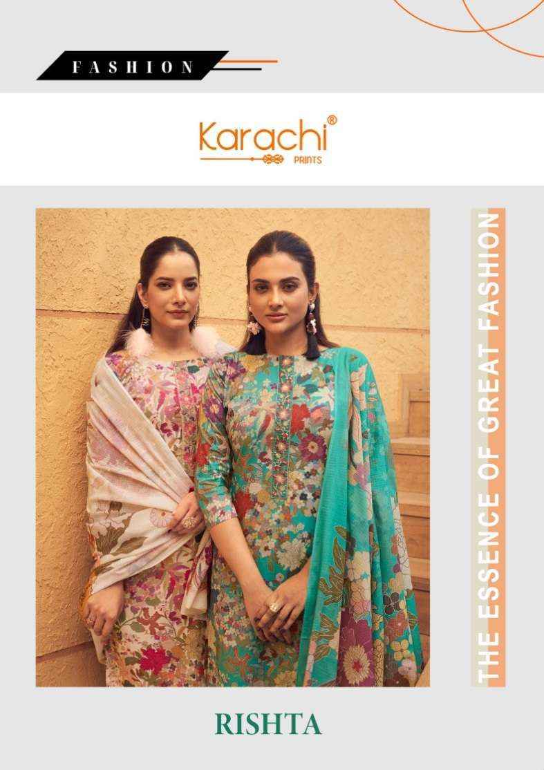 Karachi Prints Rishta Lawn Cotton Dress Material (3 pcs Catalogue)
