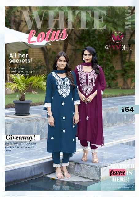 Woodee White Lotus Rayon Readymade Suit (6 pcs Catalogue)