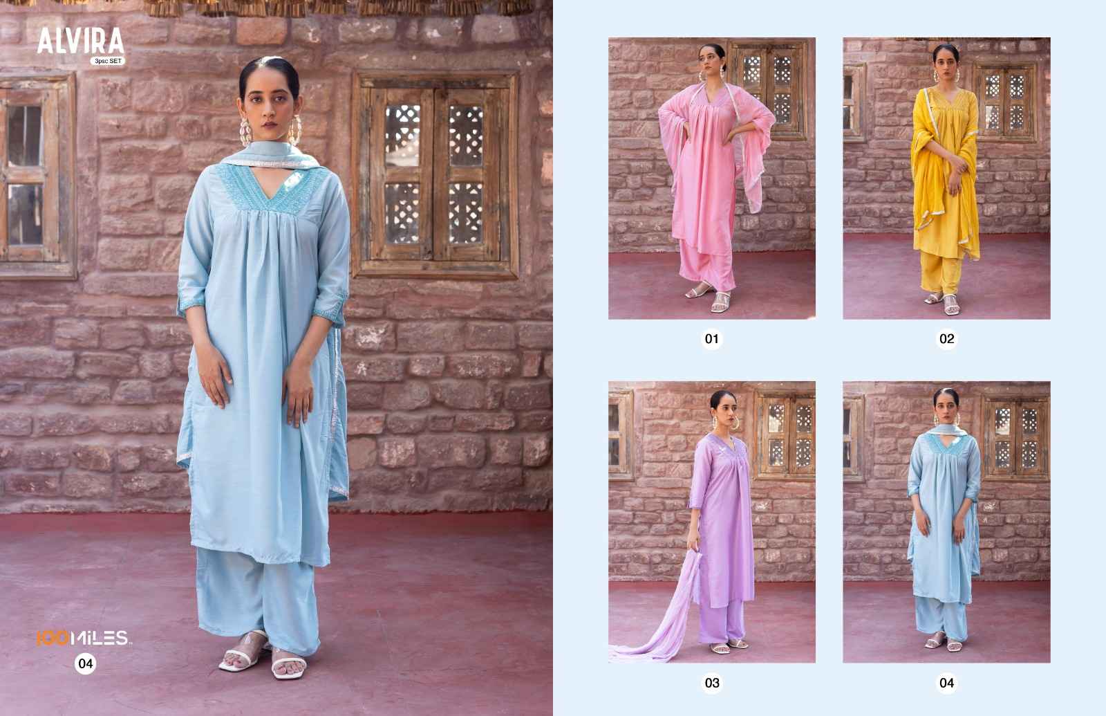 100 Miles Alvira Fancy Kurti Combo 4 pcs Catalogue