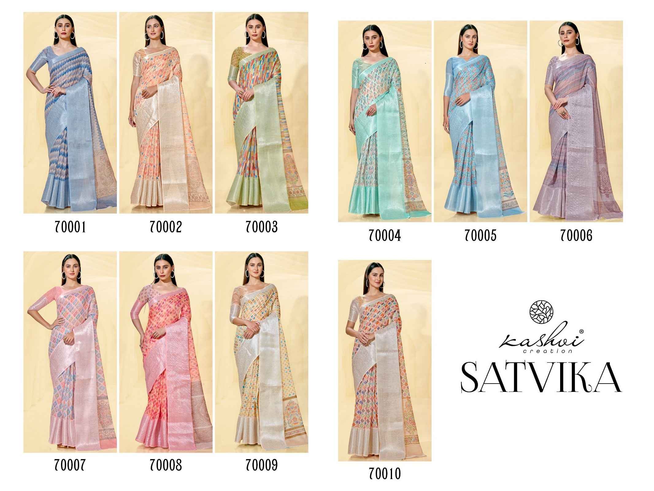 Kashvi Creation Satvika Linen Saree 10 pcs Catalogue