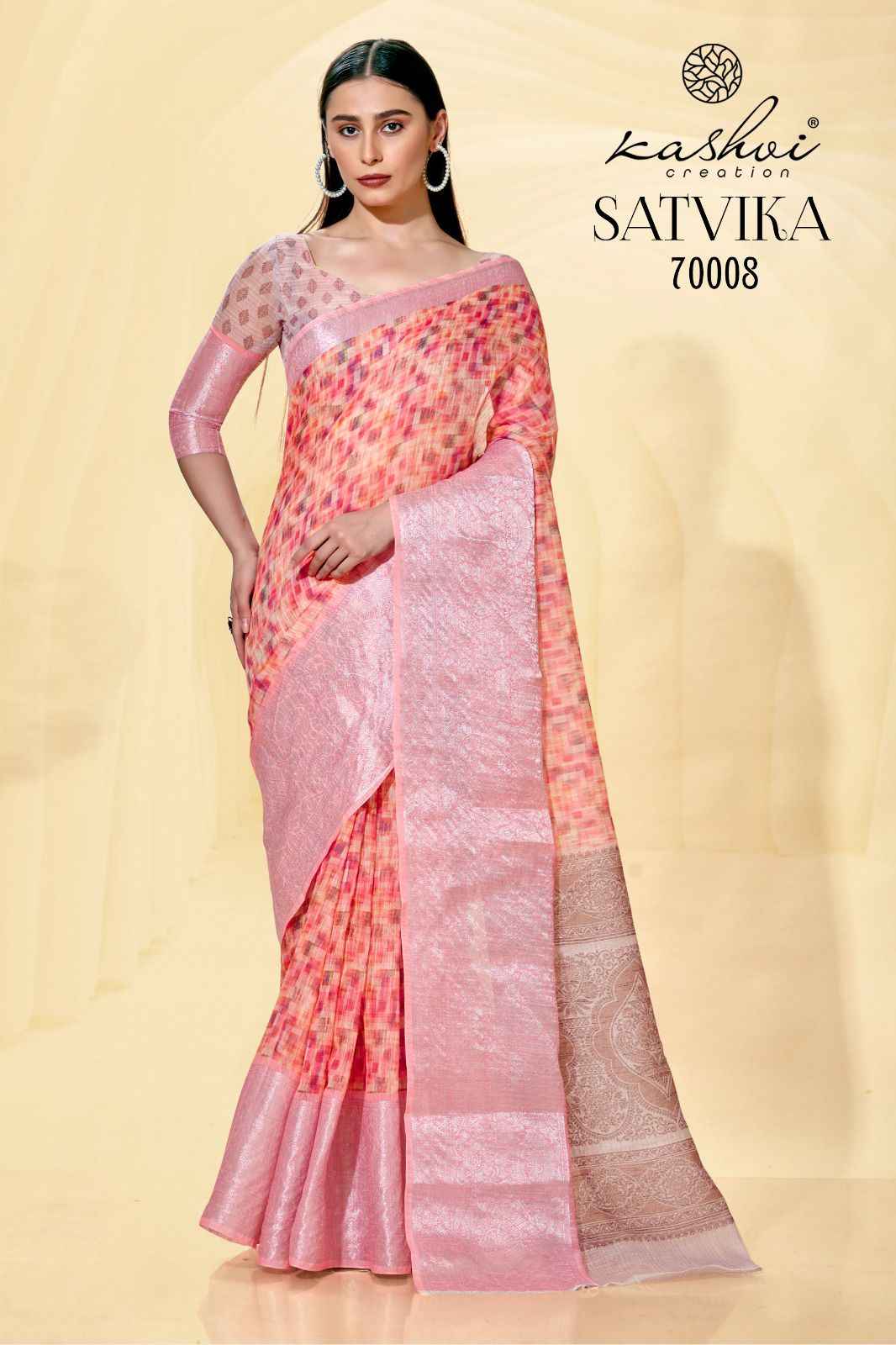 Kashvi Creation Satvika Linen Saree 10 pcs Catalogue
