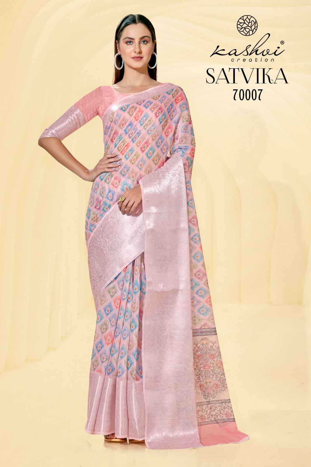 Kashvi Creation Satvika Linen Saree 10 pcs Catalogue