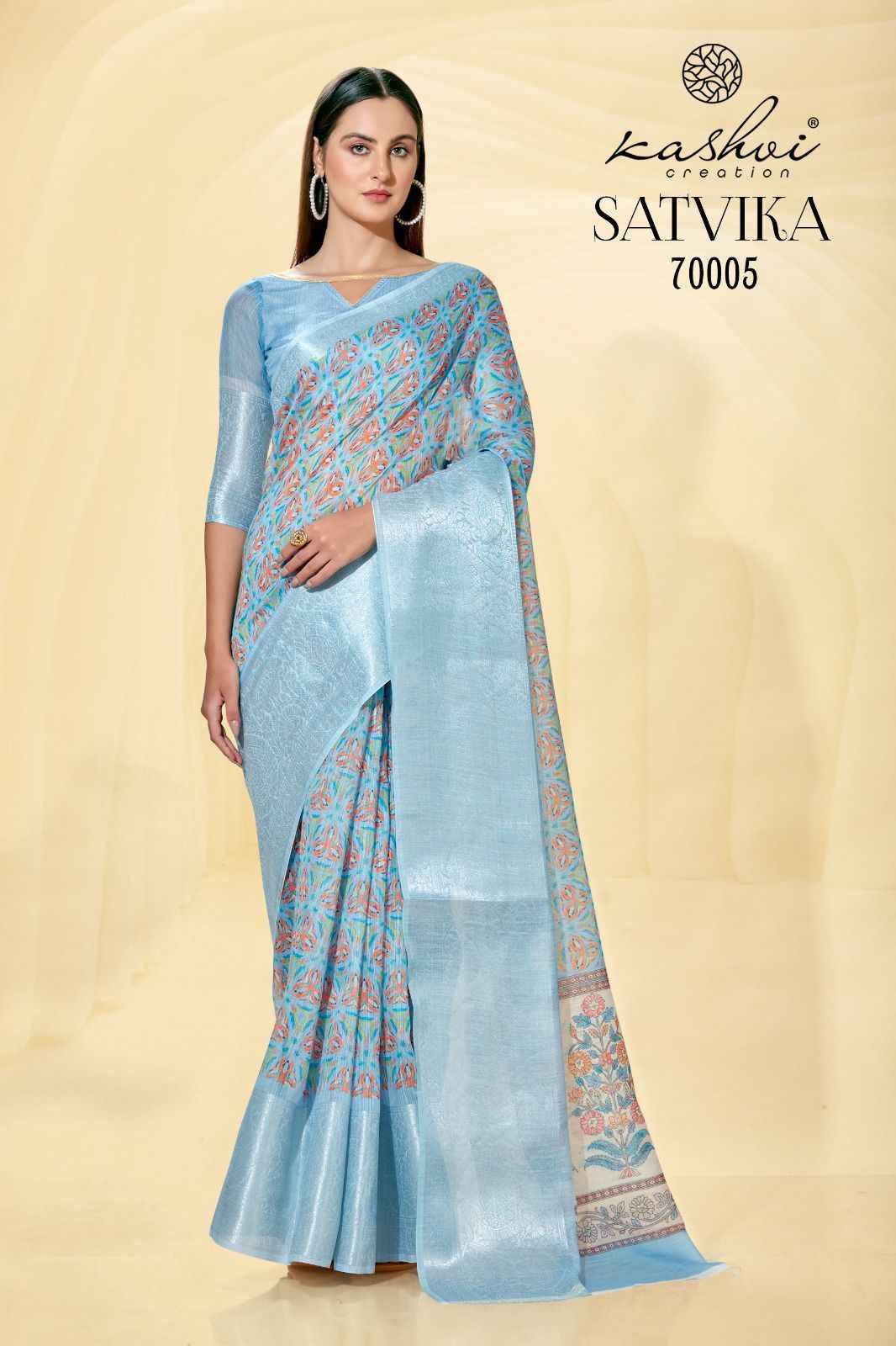 Kashvi Creation Satvika Linen Saree 10 pcs Catalogue