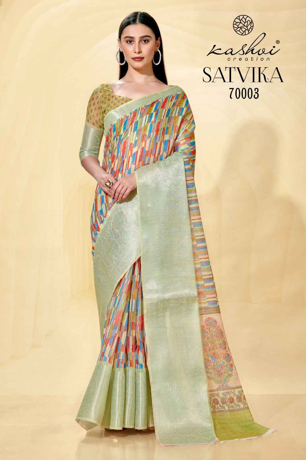 Kashvi Creation Satvika Linen Saree 10 pcs Catalogue