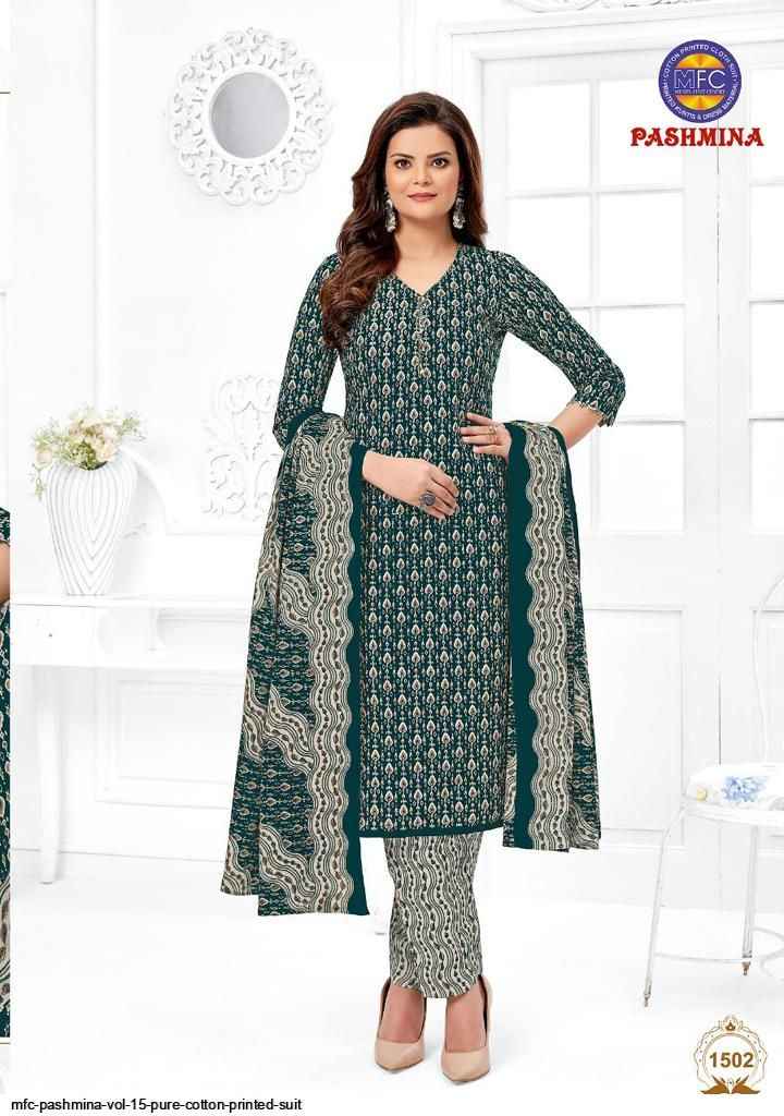 MFC Pashmina Vol 15 Cotton Dress Material 12 pcs Catalogue