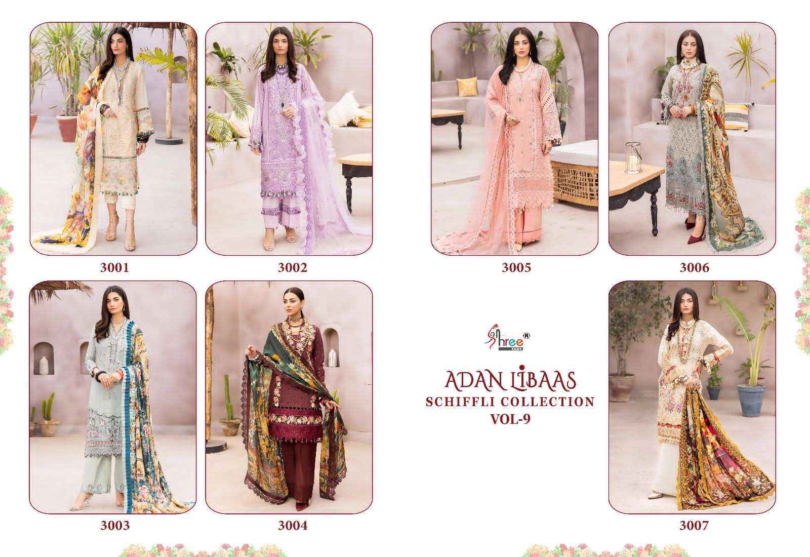 Shree Fabs Adan Libaas Schiffli Collection Vol 9 Cotton Dress Materal 7 pcs Catalogue