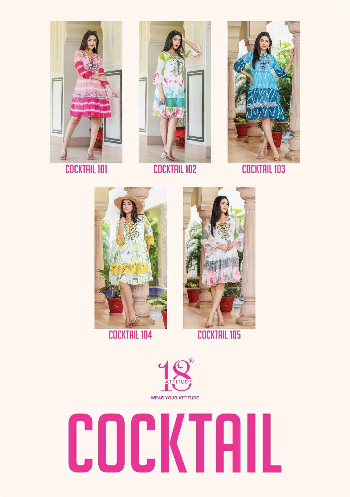 18 Attitude Cocktail Georgette Kurti 5 pcs Catalogue