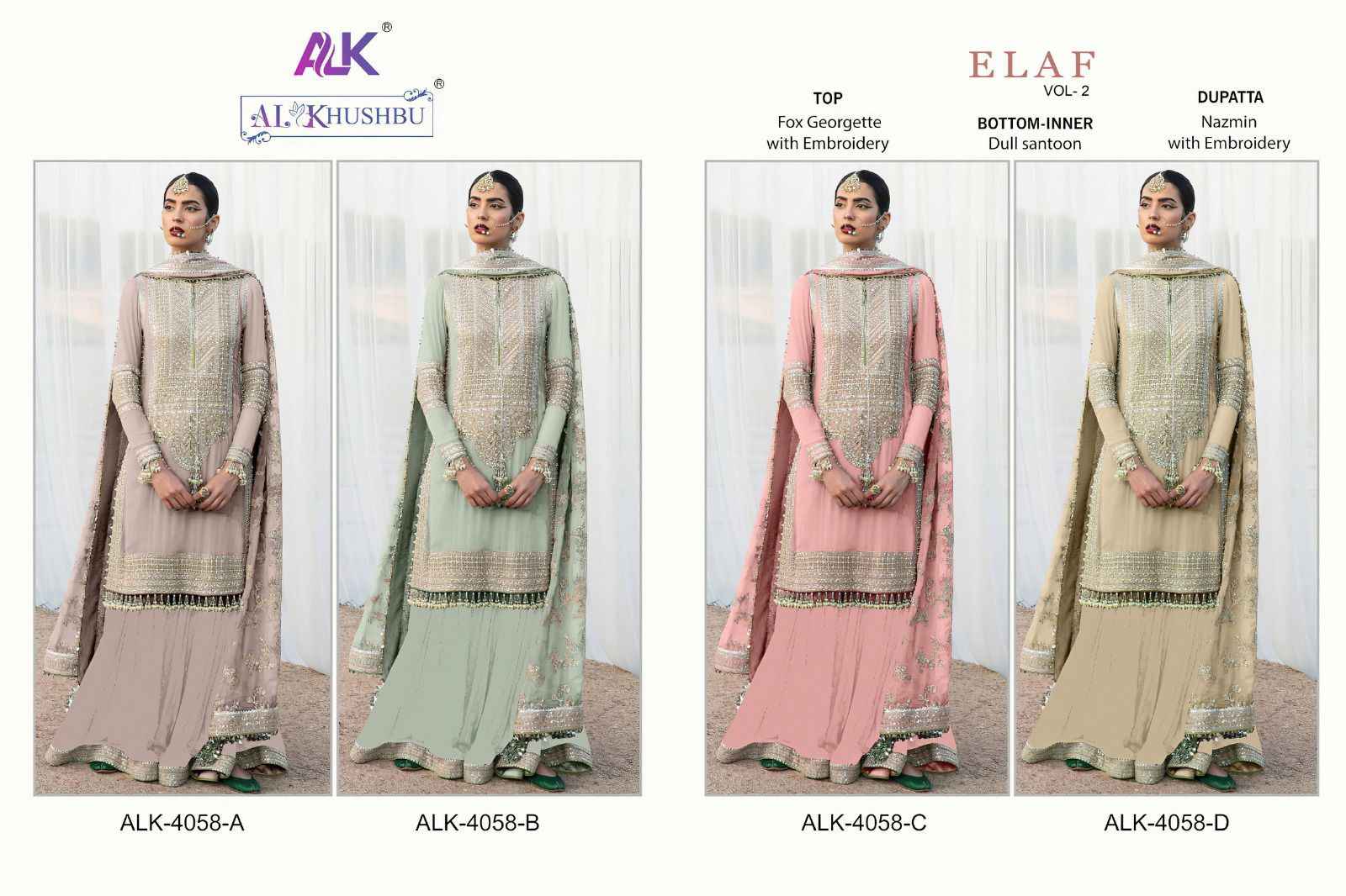 AL Khushbu Elaf Vol 2 Georgette Dress Material 4 pcs Catalogue