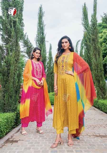 Anju Fabrics Bandhan Vol 3 Chinon Chiffon Kurti Combo 3 pcs Catalogue