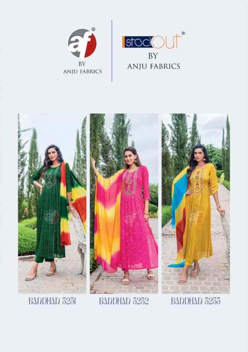 Anju Fabrics Bandhan Vol 3 Chinon Chiffon Kurti Combo 3 pcs Catalogue