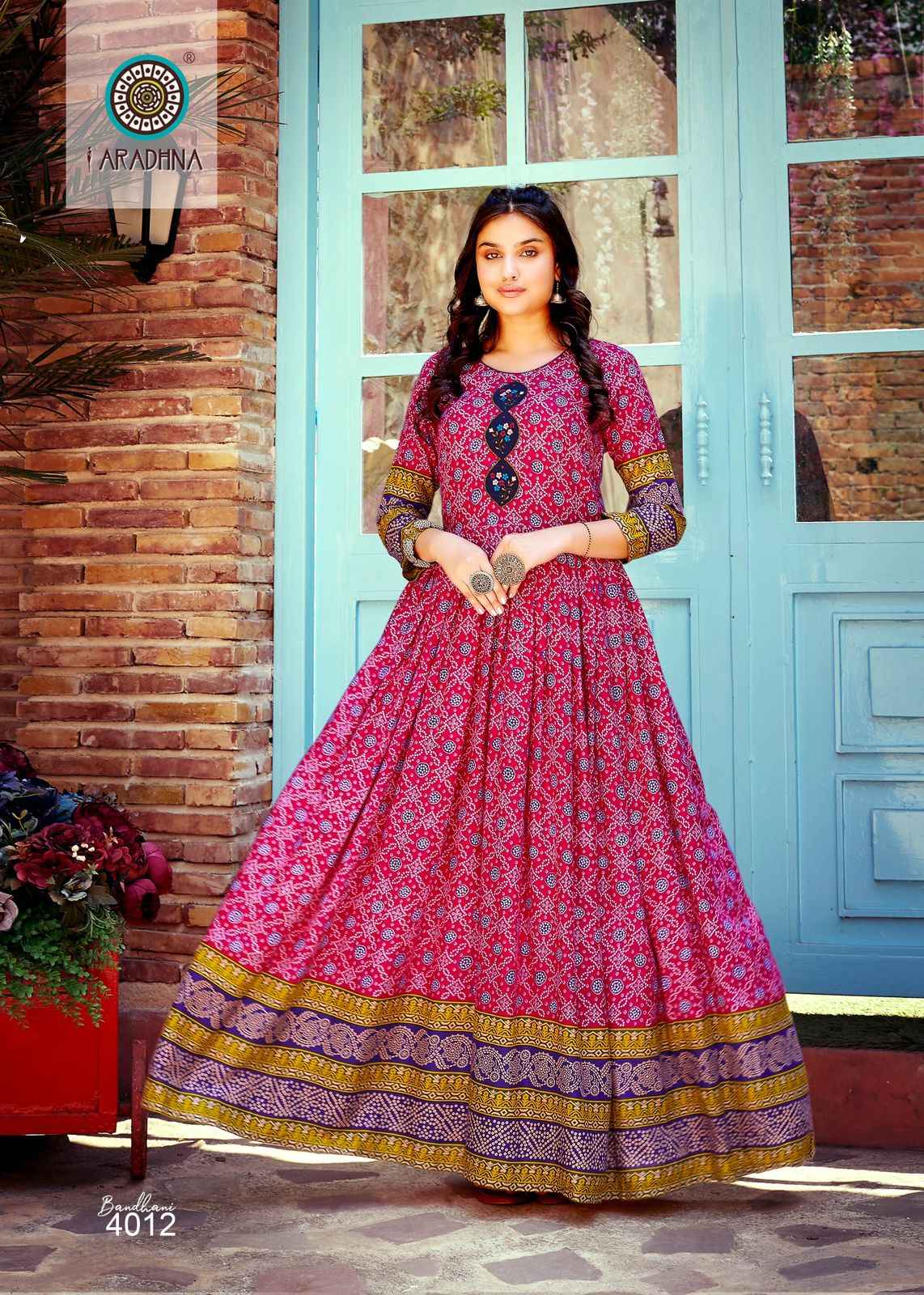 Aradhna Fashion Bandhani Vol 4 Rayon Gown 12 pcs Catalogue