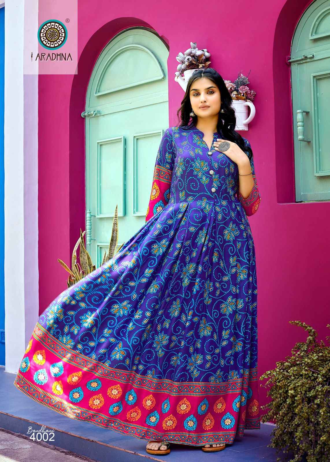 Aradhna Fashion Bandhani Vol 4 Rayon Gown 12 pcs Catalogue