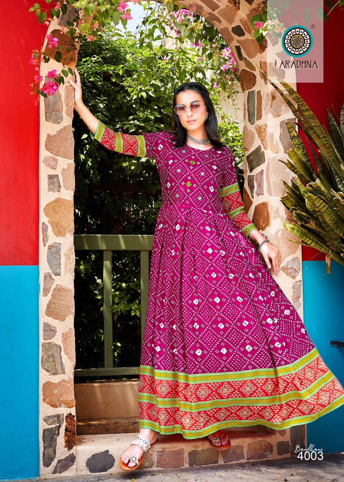 Aradhna Fashion Bandhani Vol 4 Rayon Gown 12 pcs Catalogue
