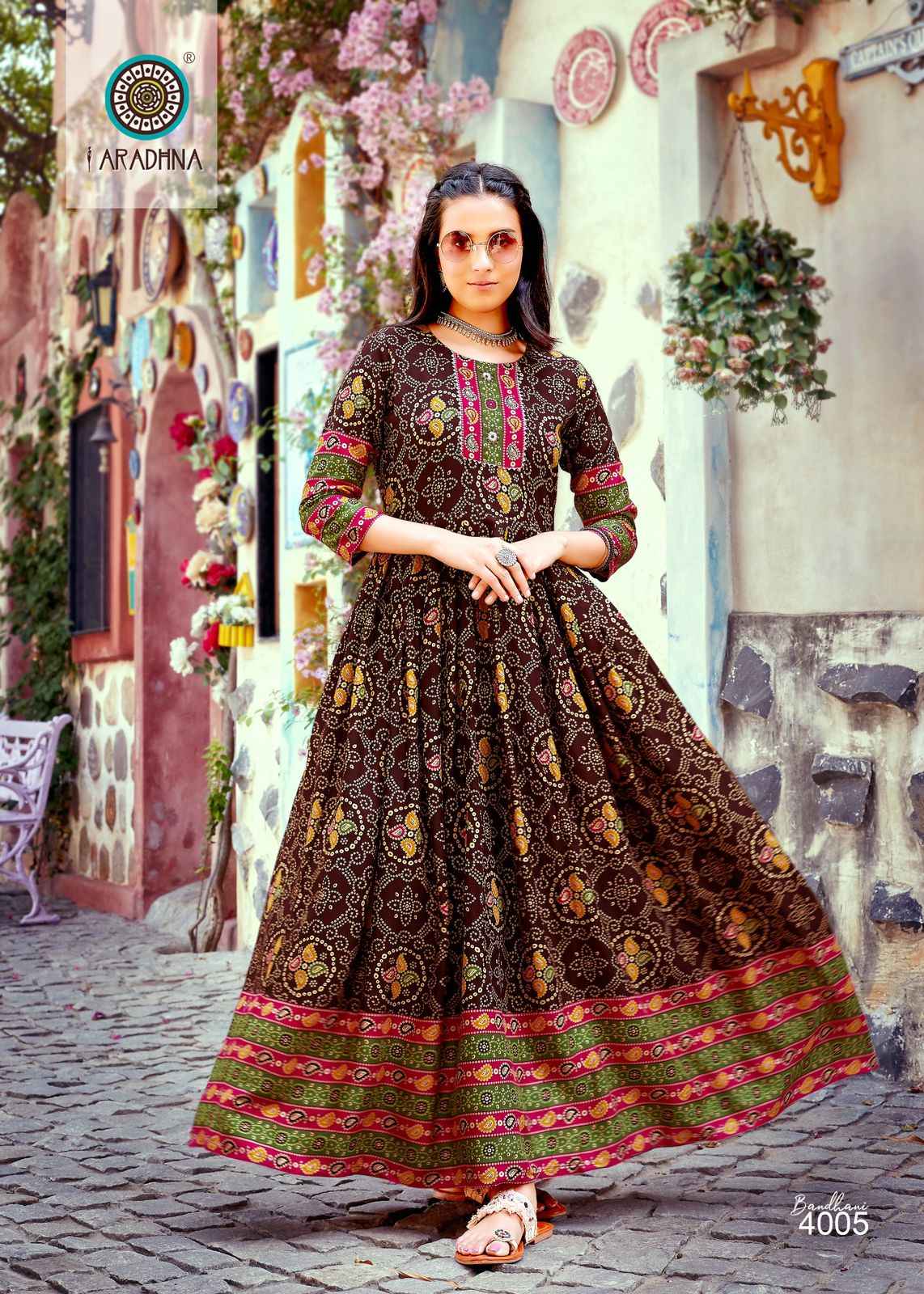 Aradhna Fashion Bandhani Vol 4 Rayon Gown 12 pcs Catalogue