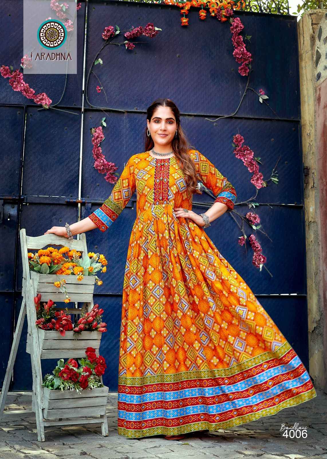 Aradhna Fashion Bandhani Vol 4 Rayon Gown 12 pcs Catalogue