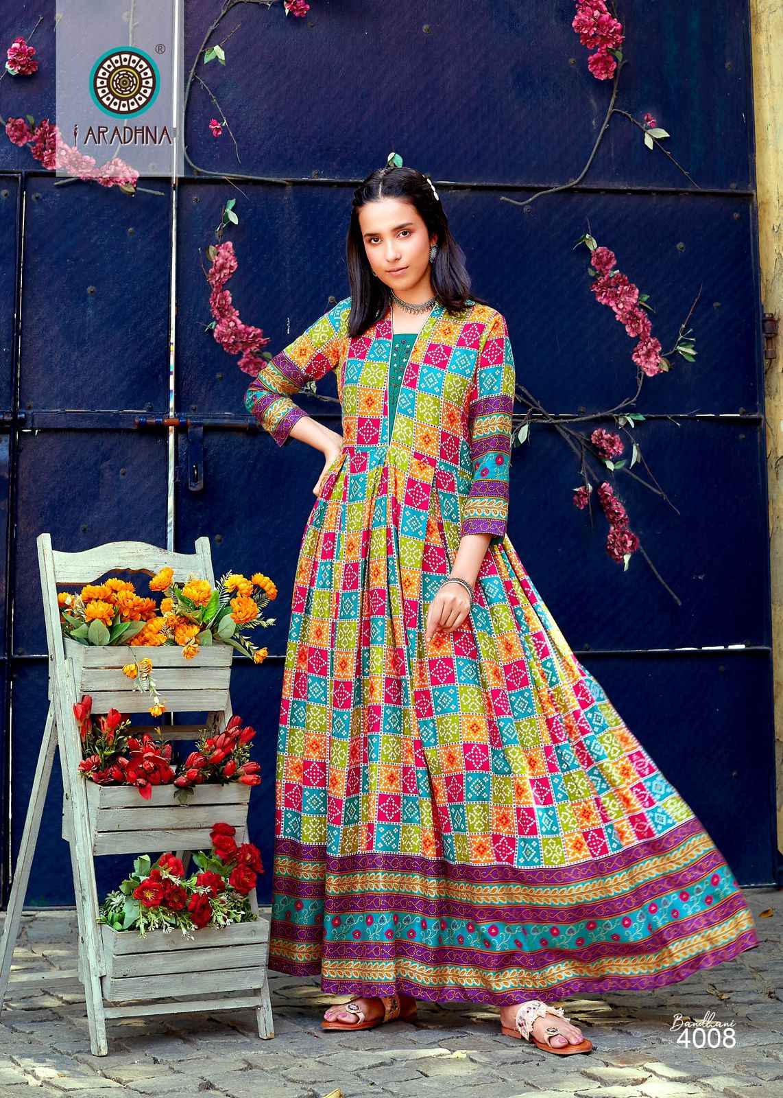 Aradhna Fashion Bandhani Vol 4 Rayon Gown 12 pcs Catalogue