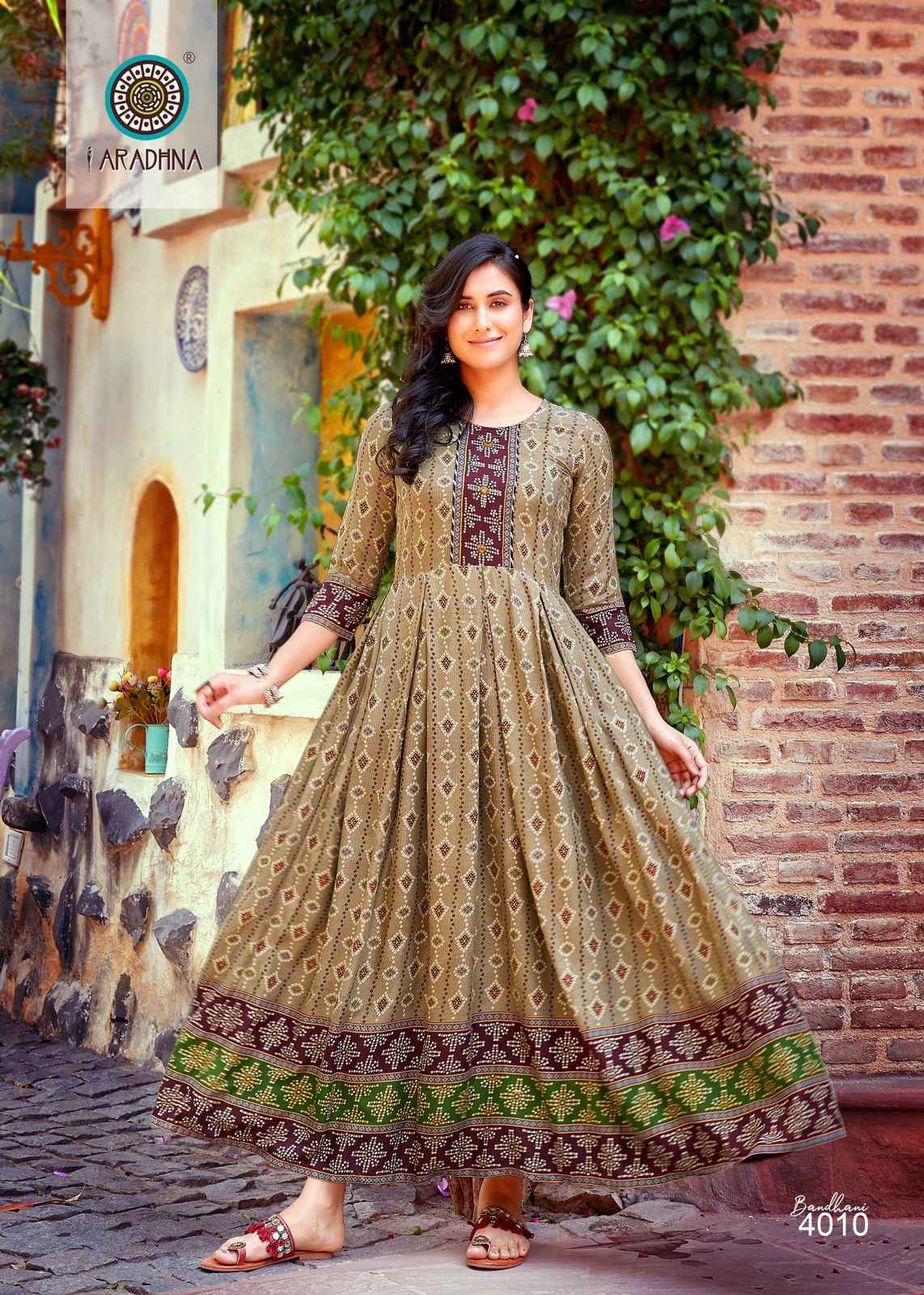Aradhna Fashion Bandhani Vol 4 Rayon Gown 12 pcs Catalogue