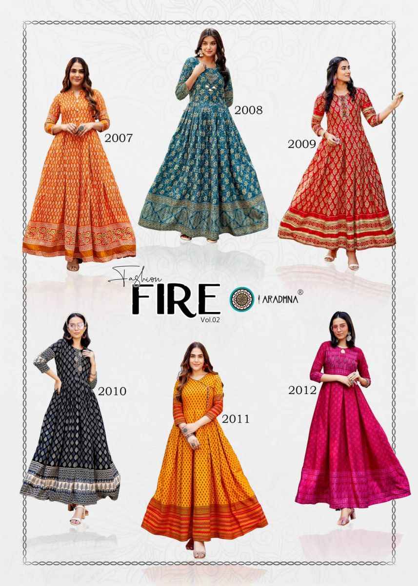 Aradhna Fashion Fire Vol 2 Rayon Long Gown 12 pcs Catalogue