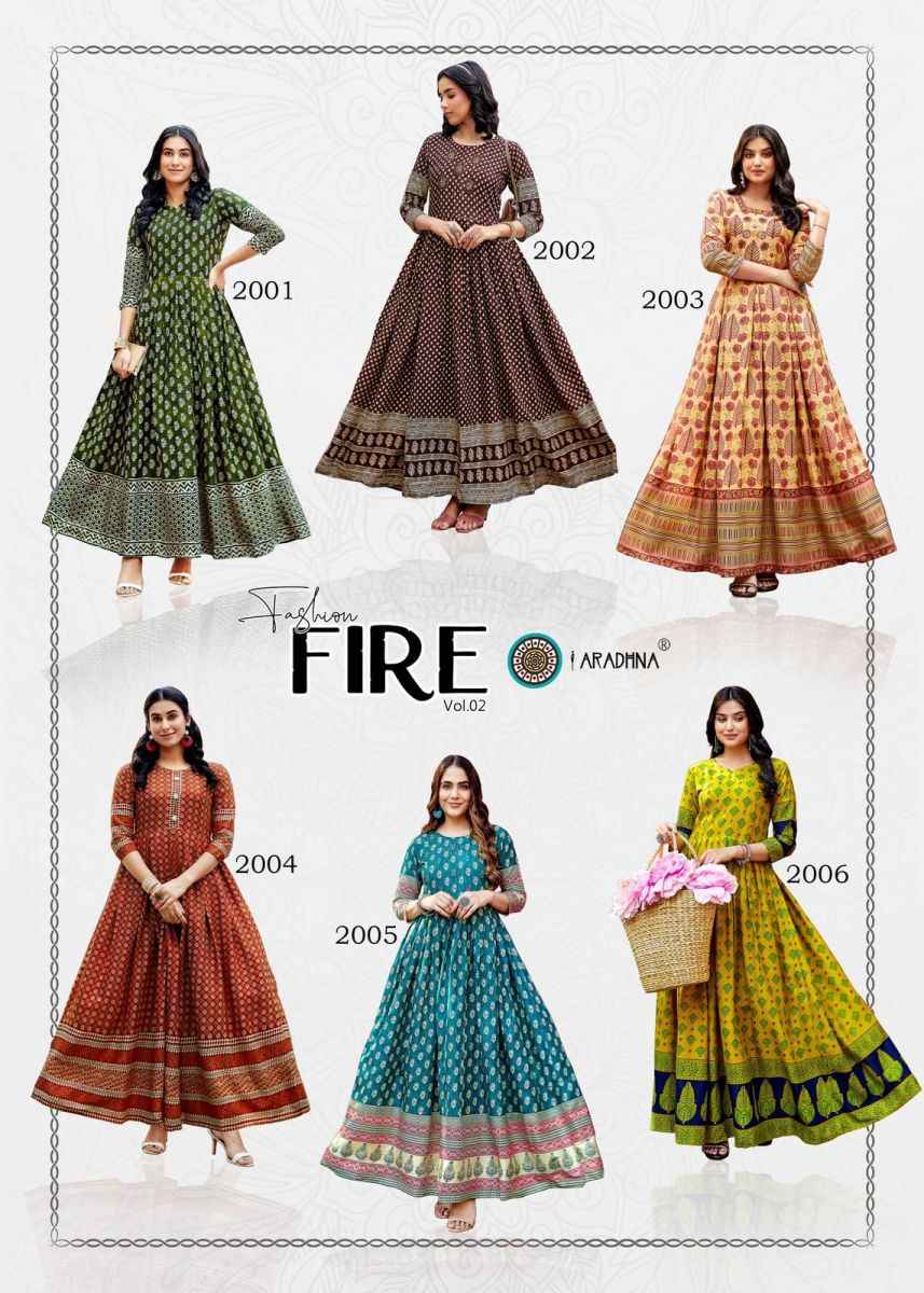Aradhna Fashion Fire Vol 2 Rayon Long Gown 12 pcs Catalogue