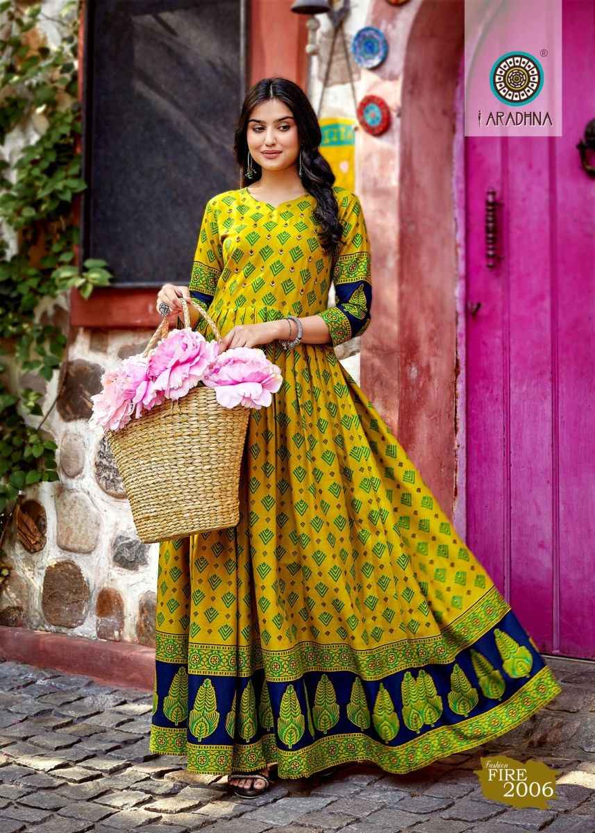 Aradhna Fashion Fire Vol 2 Rayon Long Gown 12 pcs Catalogue