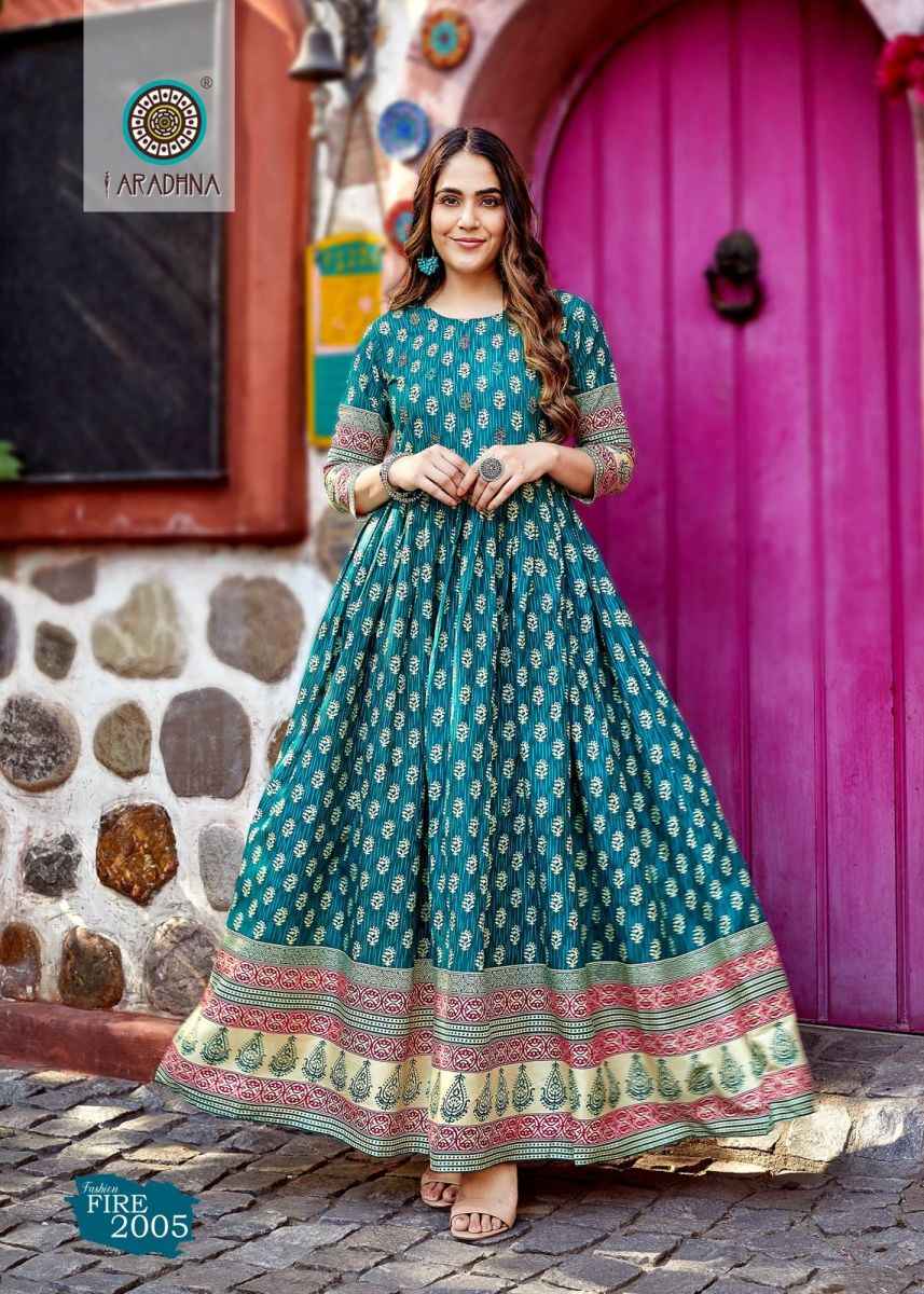 Aradhna Fashion Fire Vol 2 Rayon Long Gown 12 pcs Catalogue