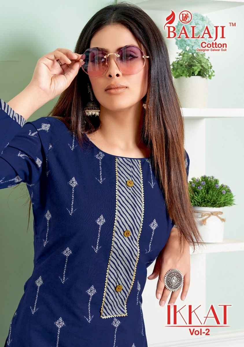 Balaji Cotton Ikkat Vol 2 Cotton Kurti With Pant 8 pcs Catalogue