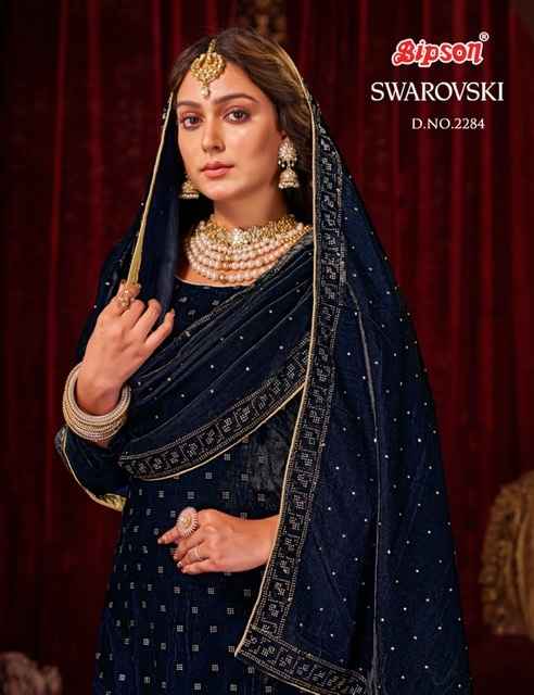 Bipson Swarovski Viscose Velvet Dress Material 4 pcs Catalogue