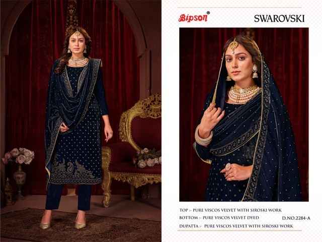 Bipson Swarovski Viscose Velvet Dress Material 4 pcs Catalogue